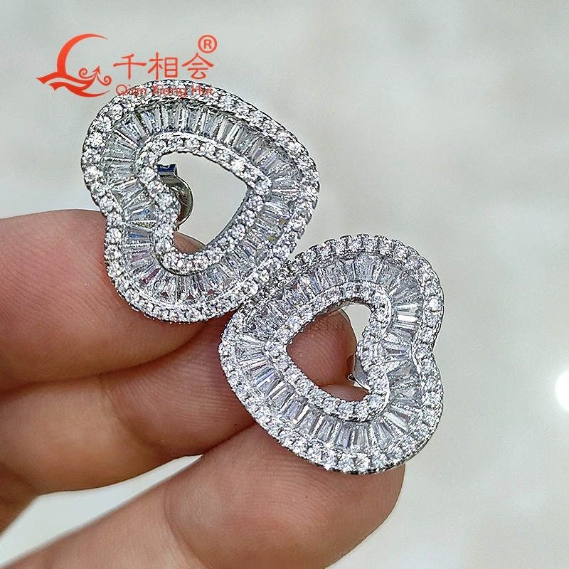 24mm Baguette hollow heart S925 silver  earrings ear stud D vvs white moissanite stone Earring jewelry woman gift