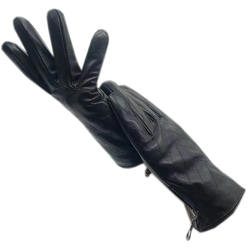 Winter Ladies Fashion Leather Gloves Black Sheepskin Warm New Ladies Leather Gloves Classic Zipper Ladies Sheepskin Driving Glov