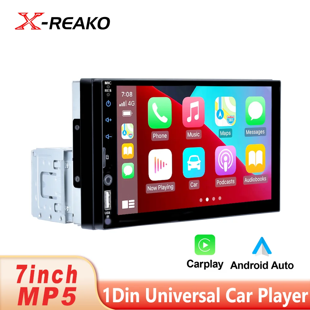 X-REAKO 1 Din Car Multimedia Player 7''Autoradio Carplay Auto Universal with Bluetooth FM Radio Receiver Camera