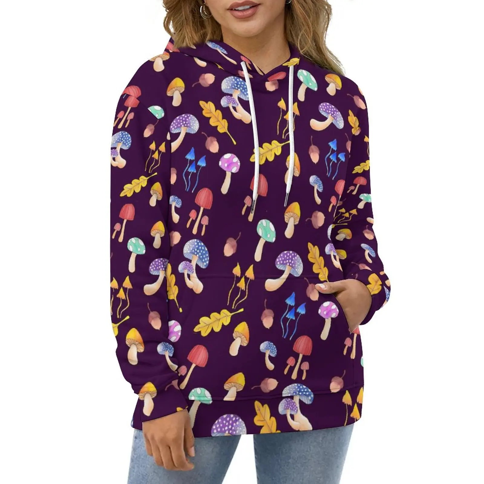 

Волшебный Женский Элегантный Повседневный пуловер с длинным рукавом, лес, грибы, толстовка в стиле Харадзюку, свободные свитшоты по индивид...