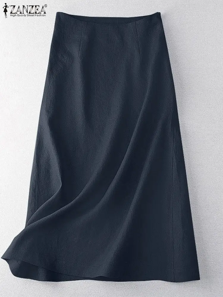 ZANZEA женские повседневные хлопковые юбки-миди элегантные однотонные