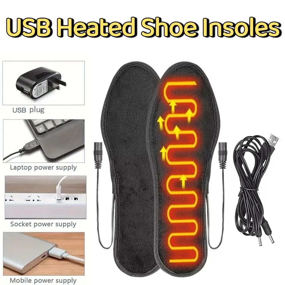 Фото Моющиеся USB-стельки с подогревом, быстрый нагрев, унисекс, электрические грелки для ног, мягкие безопасные грелки-накладки для обуви, для активного отдыха и катания на лыжах №1