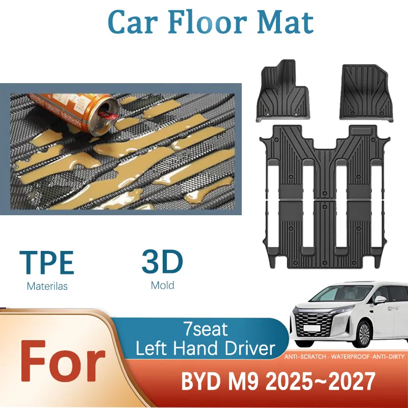 

Автомобильные коврики для BYD M9 Xia eMax 9 DM-i 2025 2026 2027 7 мест, водонепроницаемые коврики с левым рулем, напольные чехлы, автоаксессуары