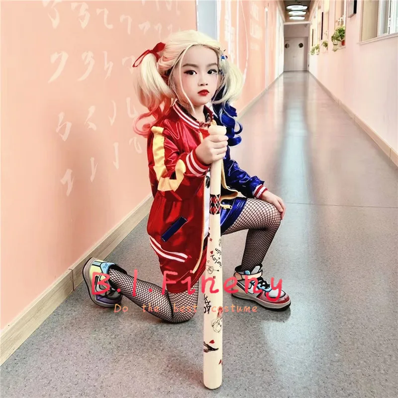 Carnival Harley Cosplay Costumes Харли Куинн Kids Girls Quinn Belt Monster Jacket Pants Sets Party Clothes