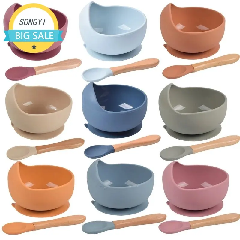 

Baby Tableware Set Silicone Suction Bowls Spoon Kids Waterproof Feeding Bowl Spoon Children Dishes Kitchenware Infant Plates