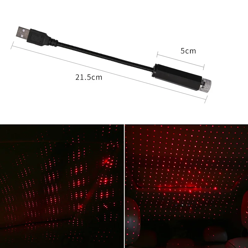

LED Car Roof Star Starry Atmosphere Lamp Night Light Projector Galaxy Lamp USB Decorative Adjustable Car Interior Decor Light