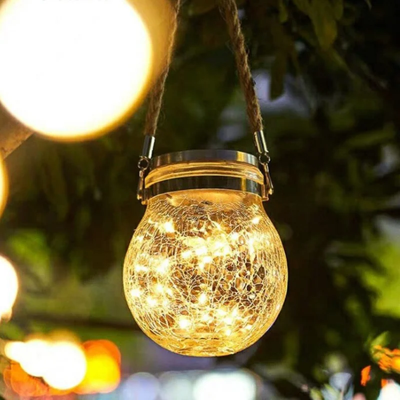 Glass Solar Garden LED Light Outdoor Hanging Lantern-Waterproof Glass Fairy Lights for Table Outdoor Party Decoration Lamp
