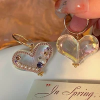 minar cute lovely clear resin love heart hoop earrings for women beads white faux pearl flower c shape earring casual brincos