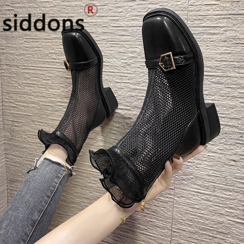 2023 summer new mesh boots French small ankle boots mesh breathable cool boots women's trend lace boots
