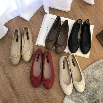 Bailamos Women Flats Ballet Shoes Square Toe Moccasins Thick Heel Flat Ballerina Shallow Shoes Casual Outdoor Slip On Flat 35-40 1