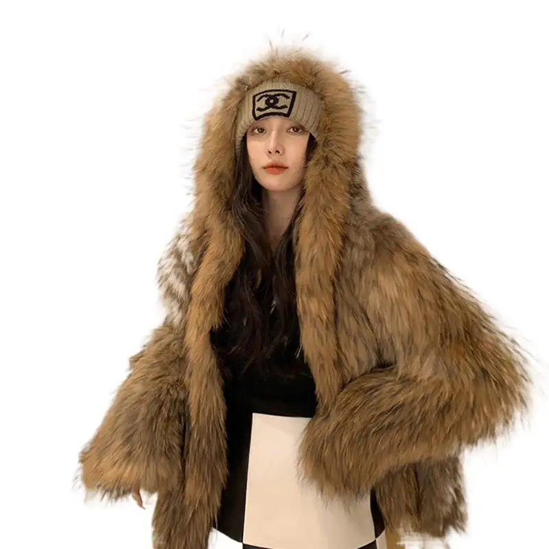 

Maomaokong Genuine Fur Jacket Women's Short Warm Thick Fox Fur Coat Winter Fashion Slim Vest Natural Raccoon Fur Vest For Women