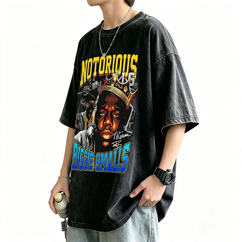Фото Винтажная футболка с принтом The Notorious B.I.G. (Бигги Смаллс) в стиле хип-хоп, оверсайз, с коротким рукавом, для мужчин и женщин №1
