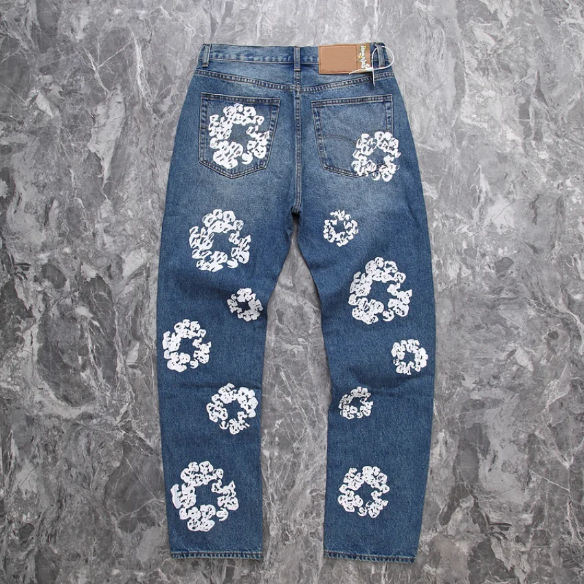 New Fasion Kanye Jeans Men Women High Quality Vintage Casual Kapok Printing Denim Jeans Hip Hop