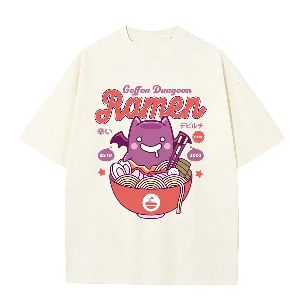 Фото Футболка с графическим принтом Geffen Dungeon Eat Ramen для мужчин и женщин, забавные винтажные футболки в японском стиле, мужские повседневные хлопковые футболки, уличная одежда №2