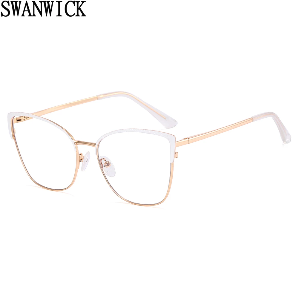 

Очки Swanwick карамельных цветов с защитой от синего света, женские модные очки кошачий глаз в металлической оправе, оптическое украшение, белы...