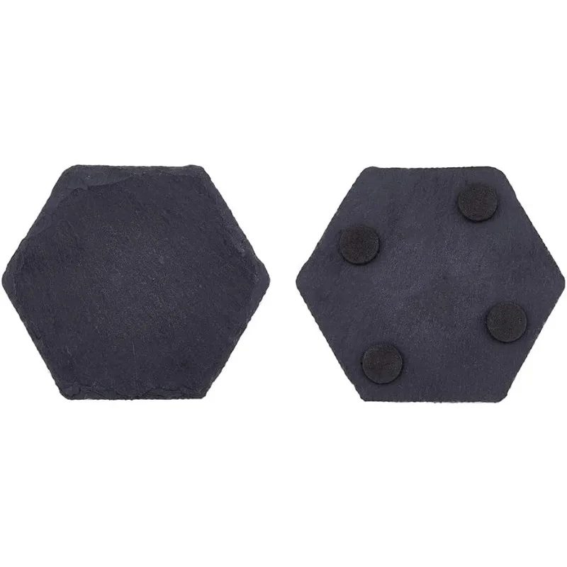 2 Шт. Шестиугольные Подставки Из Шифера Черный Каменный Коврик Для Напитков Чашек