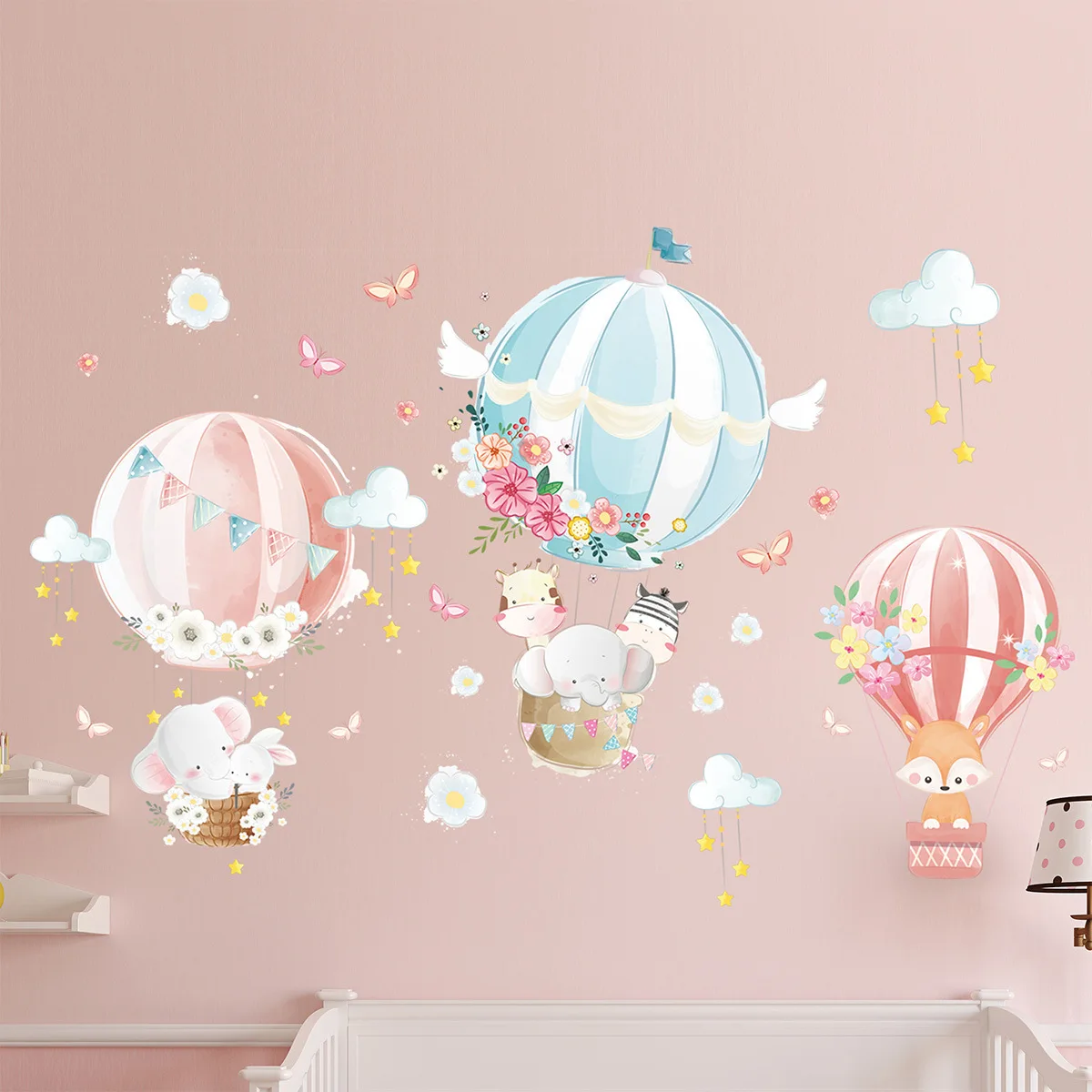 

New cute animal hot air balloon wall stickers living room bedroom decoration self-adhesive paper wholesale