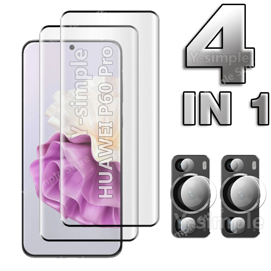 4 в 1 3D стекло для Huawei P60 Pro защита экрана HD пленка изогнутое закаленное арт мягкая