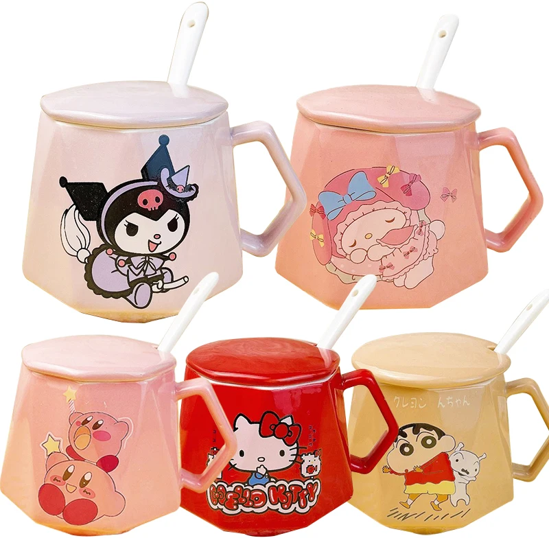 

Kawaii Anime Diamond Shaped Cup Crayon Shin-Chan Mug Cartoon My Melody Cinnamoroll Ceramic Water Cup Hello Kitty Milk Drinkware