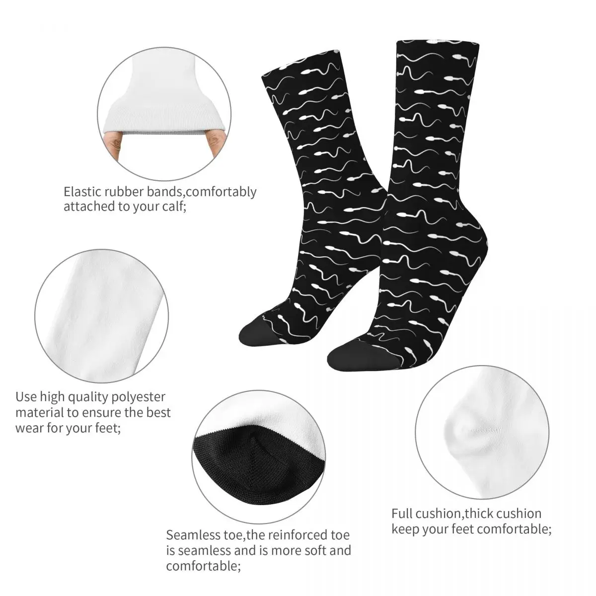 Всесезонные забавные носки унисекс в стиле ретро для сперматозоидов, белые носки для спермы, носки с принтом, Супермягкие, Лучшие идеи для п...