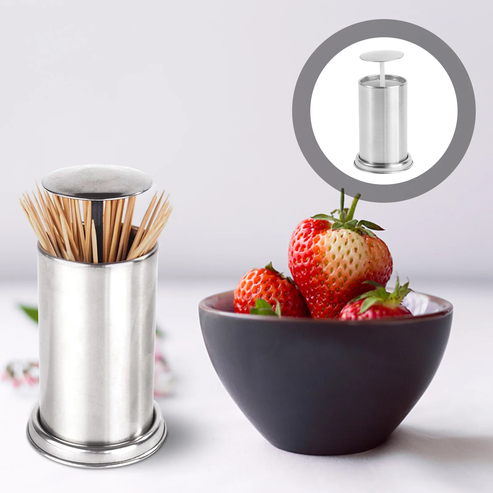 

Toothpick Holder Stainless Steel Automatic Box Dispenser Metal Cotton Organizer Swab Bottle Can Case Container Swabs Storage Jar