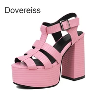 2022 summer platform chunky heels pink blue female sandals women fashion party shoes waterproof block heels big size 40 41 42 43