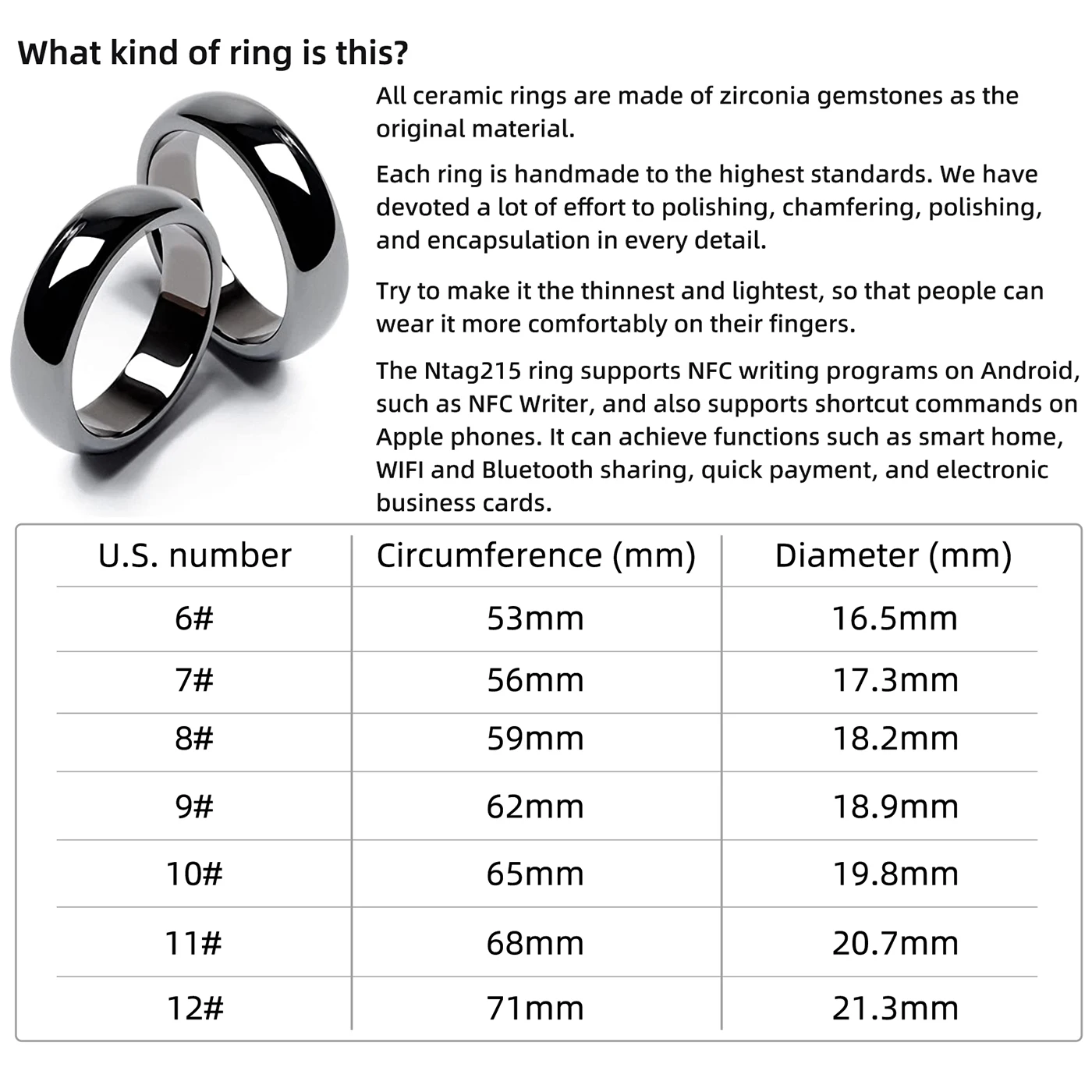 Фото Полностью керамическое интеллектуальное кольцо Ntag215 NFC, совместимое с телефонами и устройствами с поддержкой NFC, программируемыми 504 байтами для бизнес-меток №5