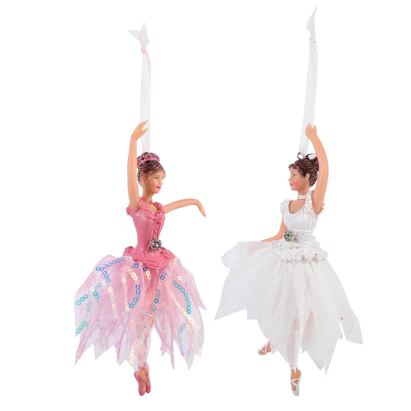 

2 Pcs Ballerina Girl Posing Dancing Pendant Dolls Girls Christmas Tree Dancer Hanging Craft Desktop Festival Ornaments