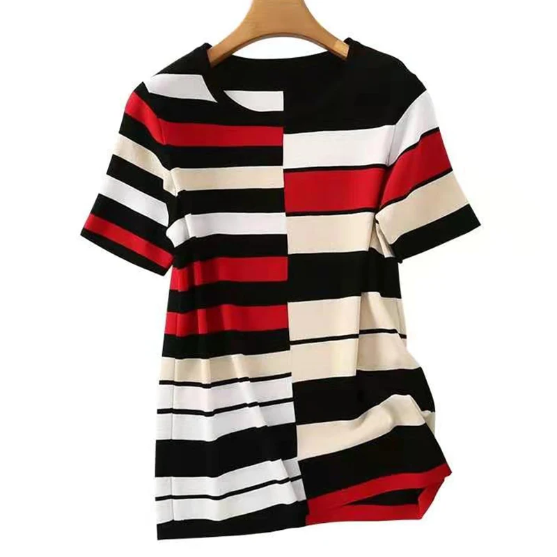 

Poleras Mujer Striped Tshirt Women Summer Knitted T Shirt Short Sleeve T Shirts Ladies Tops 2022 Casual O Neck Fashion Clothes