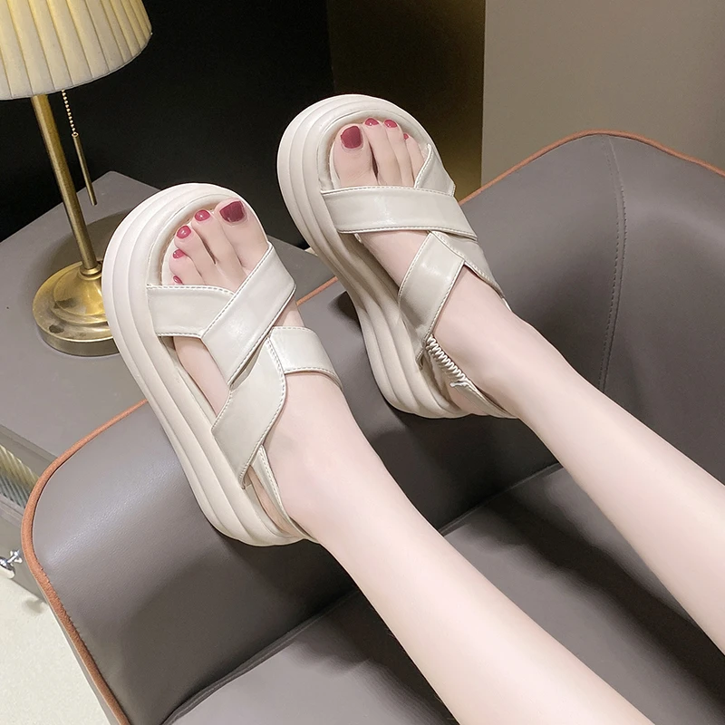 

2023 Summer New Platform Women Sandals Fashion Open Toe Thick Sole Flats Shoes Ladies Elegant Gladiator Sandalias
