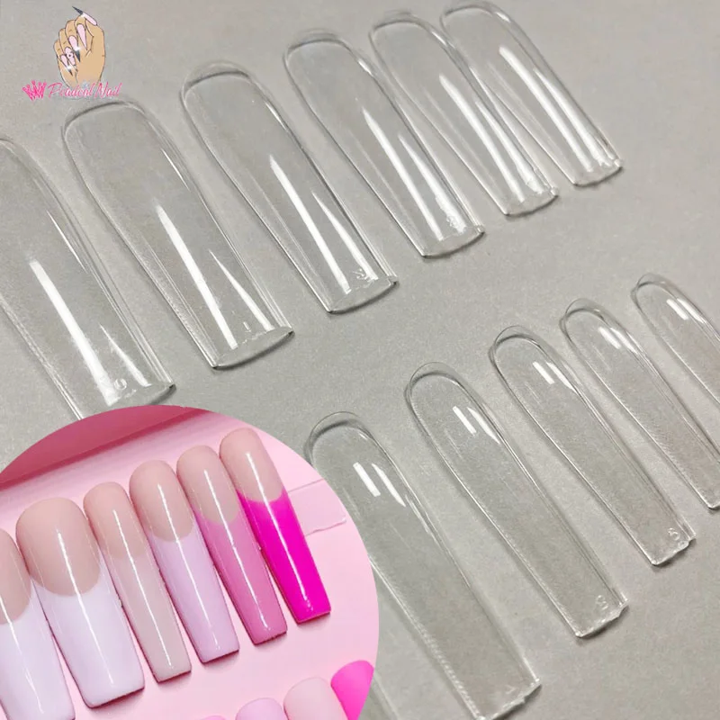 XXL Clear Square Full Cover Press On False Nail Tips Extra Long Nails Straight Shape False Tips UV Gel Manicure Tool Fake Finger