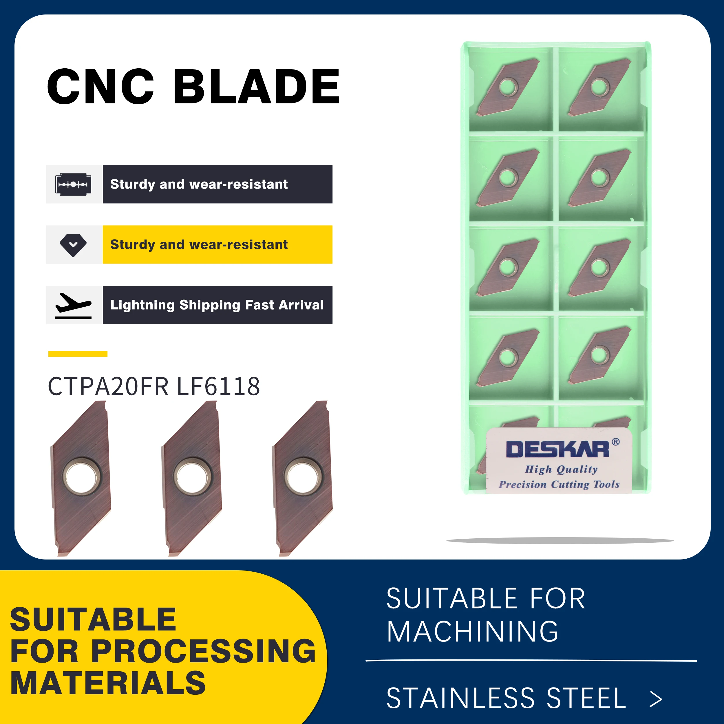 

10pcs CTPA07FRN LF6118 CTPA10FR CTPA15FRN CTPA20FR CTPA20FRN LF6118 CNC Lathe Carbide Insert Grooving Blade For Stainless Steel