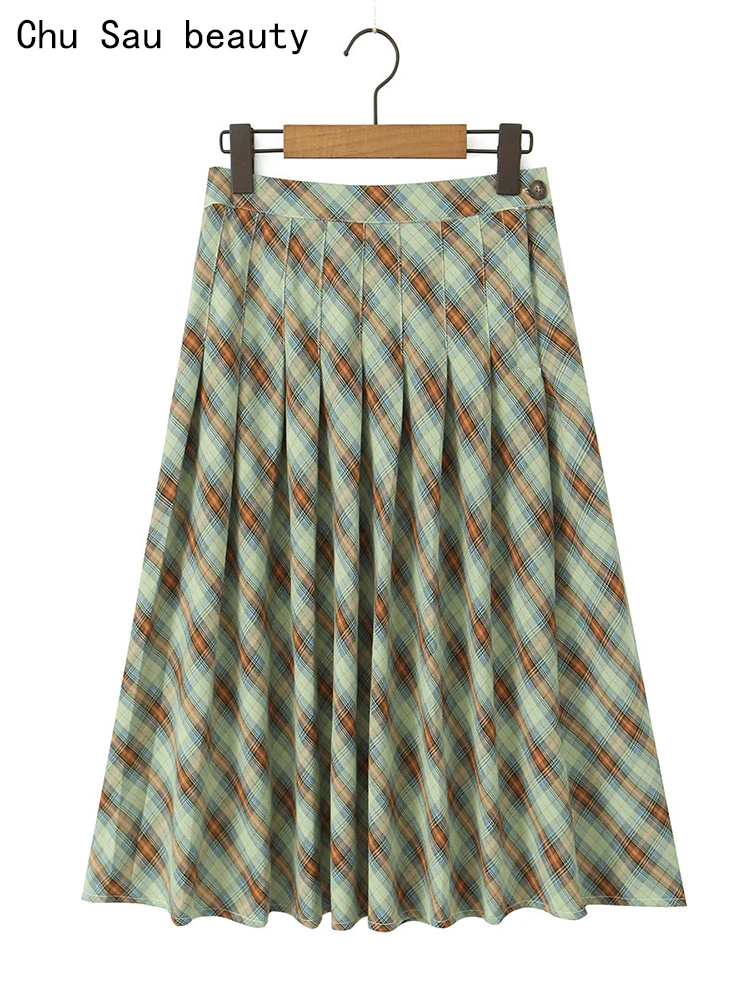 

Женская плиссированная юбка средней длины, с заниженной талией и молнией сбоку