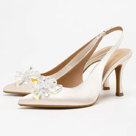 Женские элегантные атласные босоножки на шпильке с острым носком, украшенные стразами, модные свадебные туфли для невесты