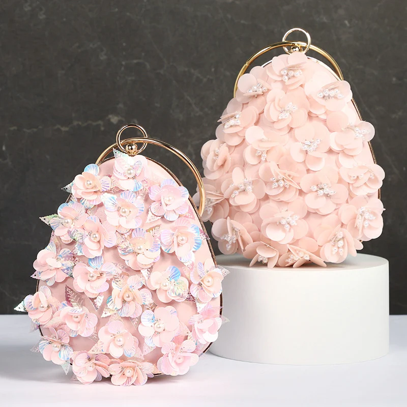 

Sweety Floral Decoration Evening Bag Exquisite Sequins Banquet Bag Handmade Beaded Clutch Bags For Women Party Purse Bags XA282H