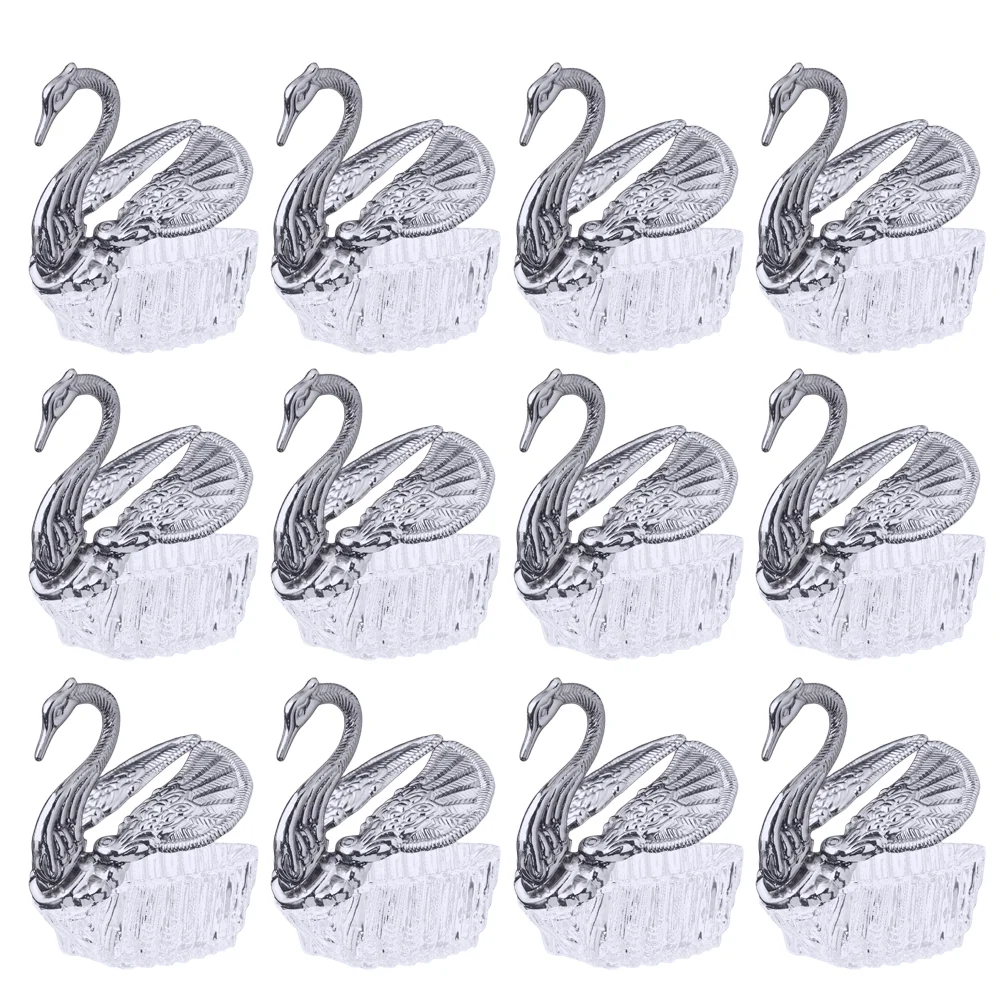 

12 Pcs Plastic Candy Tray Swan Box Wedding Favor Boxes Swan Figurine Gift Containers Miniature Candy Jar Swan Favor Boxes