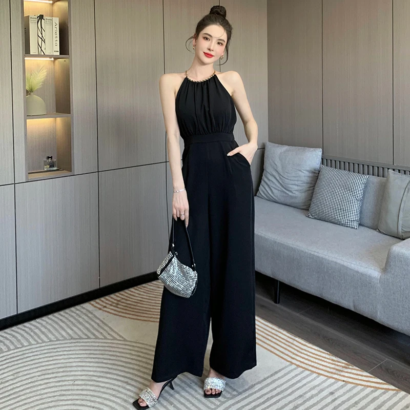 

Женские праздничные комбинезоны с высокой талией, летние свободные модные однотонные комбинезоны в стиле High Street без рукавов, с круглым выре...