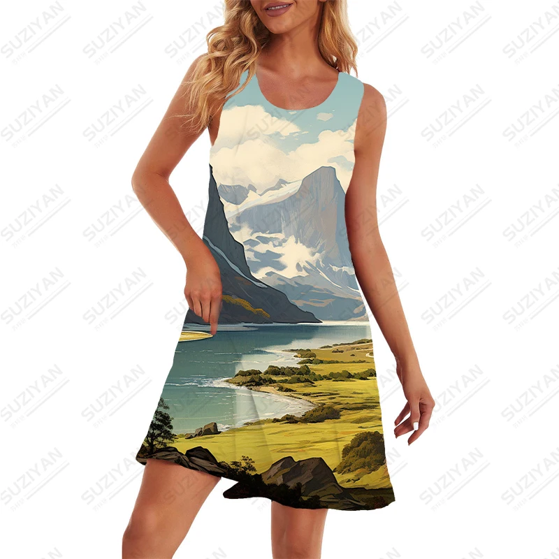 

Женское летнее платье с 3D-принтом, удобное дышащее платье без рукавов