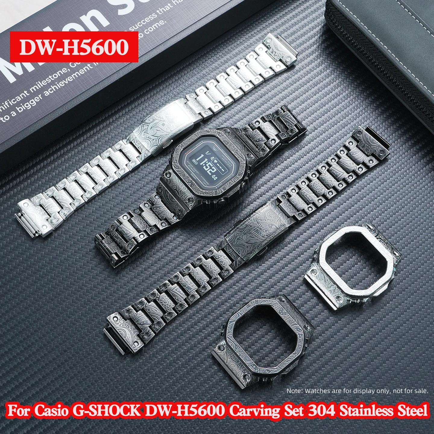 Фото Комплект металлического корпуса и ремешка DWH5600Retro с резным узором для Casio DW-H5600 3516, инструменты для замены безеля, запасные части и аксессуары для часов №2