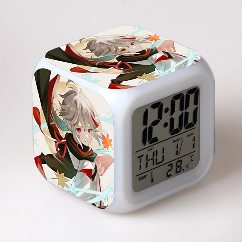 

Genshin Impact Figure LED Clock Alarm 7Colorful Touch Light Desk Watch Original God model Toys for Children birthday gift