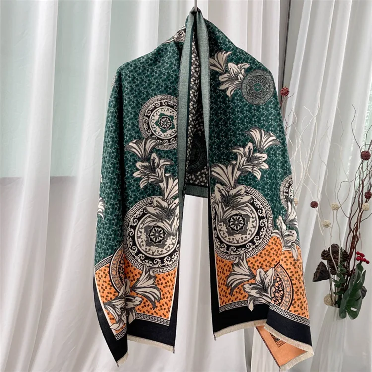 

Luxury Brand Winter Women Scarf Warm Shawl Wrap Pashmina Blanket Large Scarves Camellia Print Foulard Female Cashmere Bandana