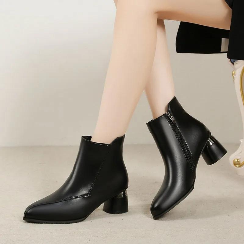 

Women's luxury Side Zipper High Heel Boots 2023 Winter Fashion Short Boots Designer Waterproof Platform Shoes Zapatos De Mujer