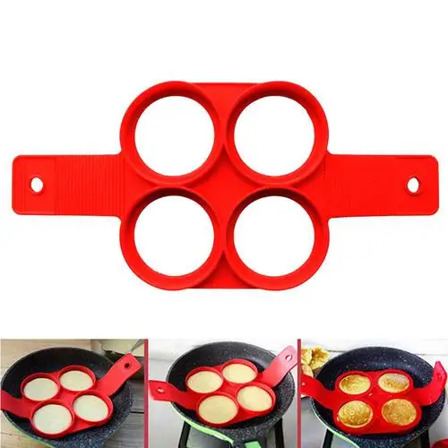 

Red Non-stick Silicone Egg Mold Flippin Fantastic Silicone Form For Pancake Ring Egg Maker Round Square Heart Star