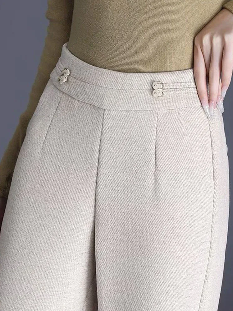 Осень-зима шерстяные свободные прямые брюки корейская мода широкие с высокой