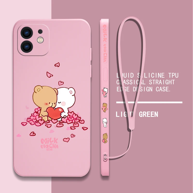 

Cute cartoon mochas bears Phone Case For Xiaomi Redmi Note 11 10A 10 10S 9 8 7 Pro Plus 10C 9A 9C 9T 4G 5G Cases with Hand Strap