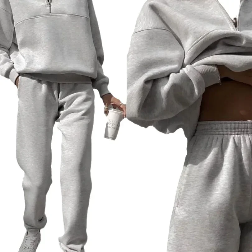 Спортивный костюм женский из двух предметов однотонный пуловер с длинным