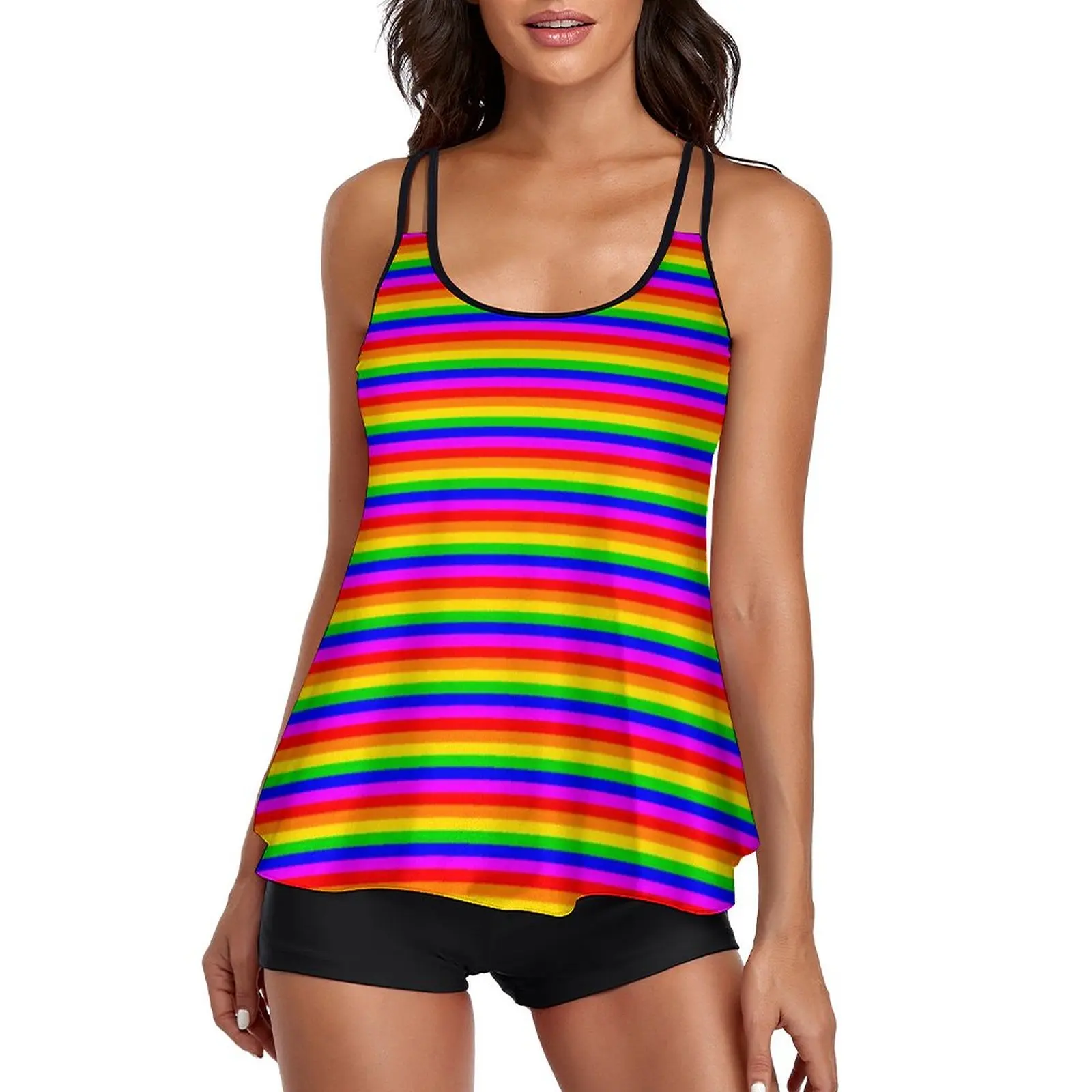 

Gay Rainbow Swimsuit Transgender Rainbow Flag 2 Pieces Tankini Swimwear Retro Bathing Suits Large Size Pattern Surf Beachwear