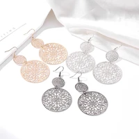 retro alloy hollow round flower earrings for women new vintage boho circle dangle drop earrings fashion jewelry