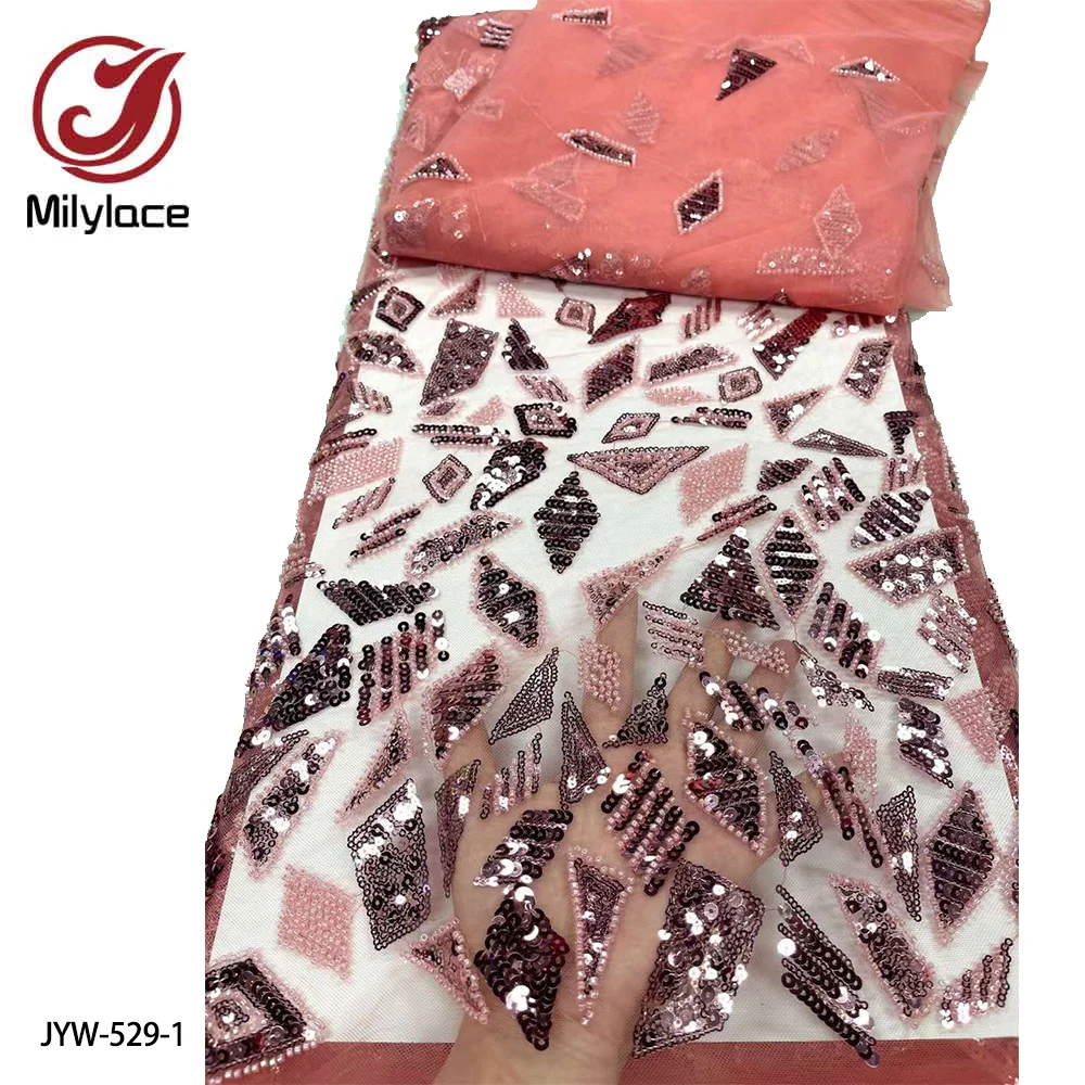 

African Lace Frabric High Quality French Lace Sequins Embroidered Lace Fabric for Wedding Dress JYW-529