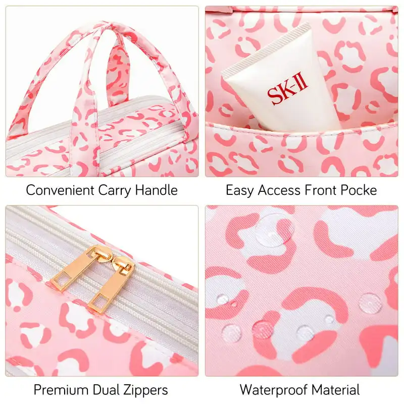 Fashionable Travel Toiletry Bag, Portable Pink Makeup Organizer Stand Up Cosmetic Bag, Perfect for Everyjourney.